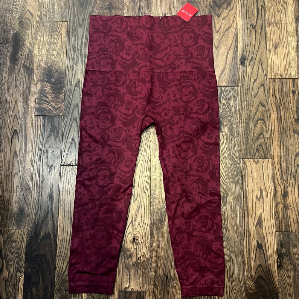 Spanx Look at Me Now Maroon Floral leggings